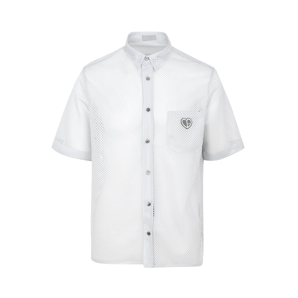 Dior 男士浅灰色网格短袖衬衫 213c517a-5491-800 In White