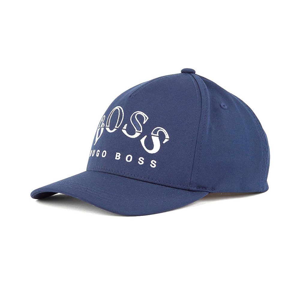 Hugo Boss 男士海军蓝色斜纹布刺绣弧形徽标运动棒球帽 Cap-curved-2-50430118-410 In Blue