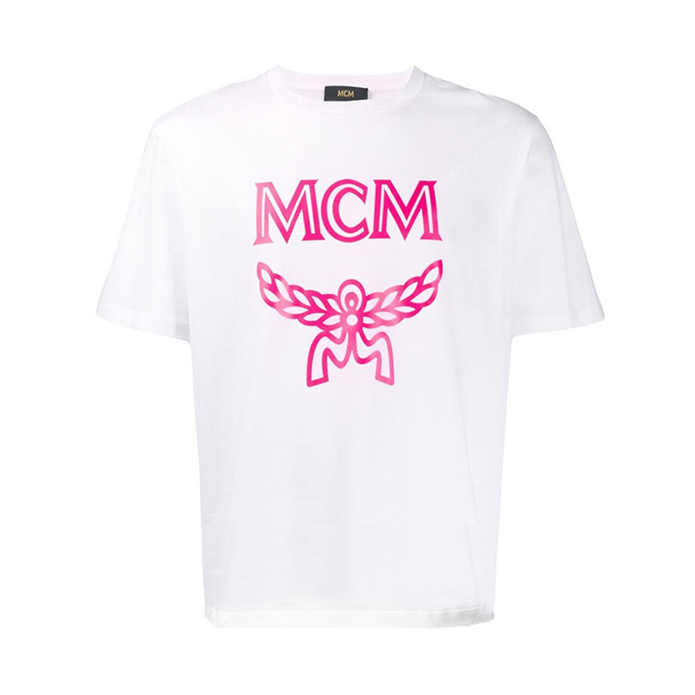 Mcm Men T-shirt S 男士白色霓虹粉色同色徽标印花t恤 Mht9smm80qp In White