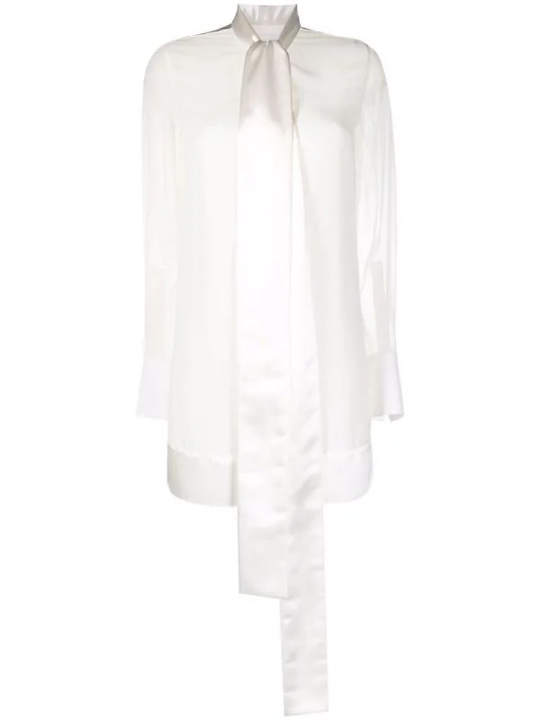 Givenchy 女士白色涤纶粘胶混纺系带细节长袖迷你连衣裙 Bw21a310r4-130 In White