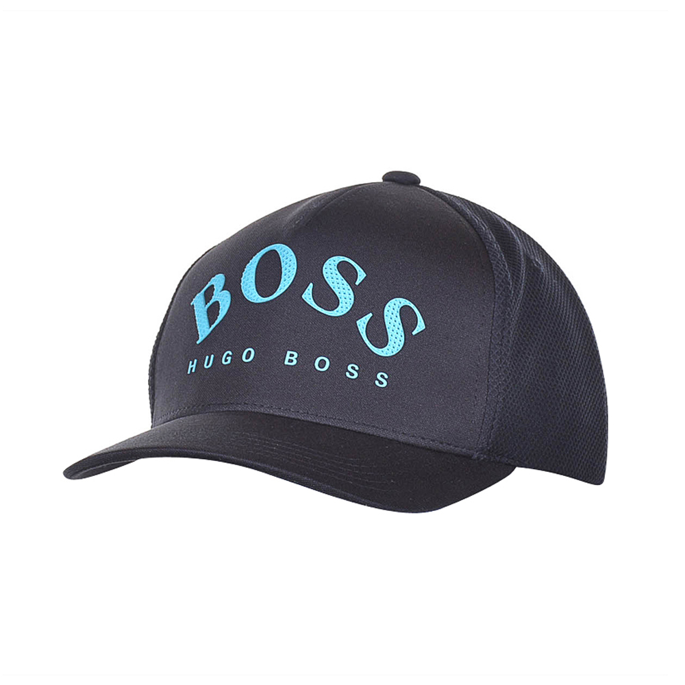 Hugo Boss 男士黑色蓝色徽标涤纶棒球帽 Cap-mesh-50430769-001 In Blue
