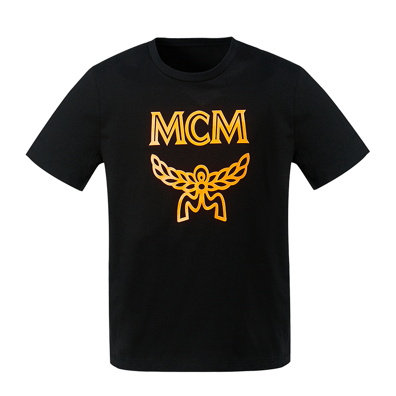 Mcm Men T-shirt S 男士黑色霓虹橙色同色徽标印花t恤 Mht9smm80ow In Black