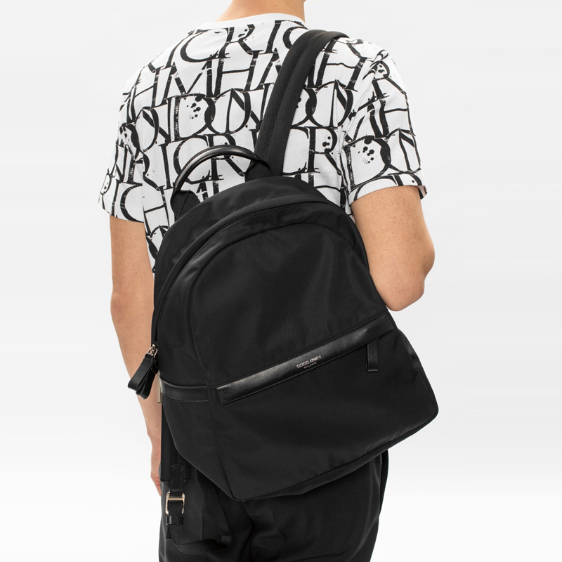 Giorgio Armani 男士黑色皮革带标志的背包 Y2o134-yi69e-80001