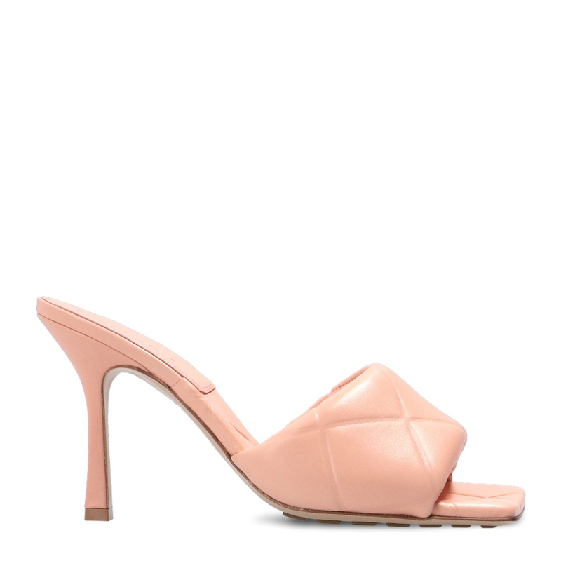 Bottega Veneta 女士蜜桃粉色菱形格高跟凉鞋 639943-vbp30-5475 In Pink