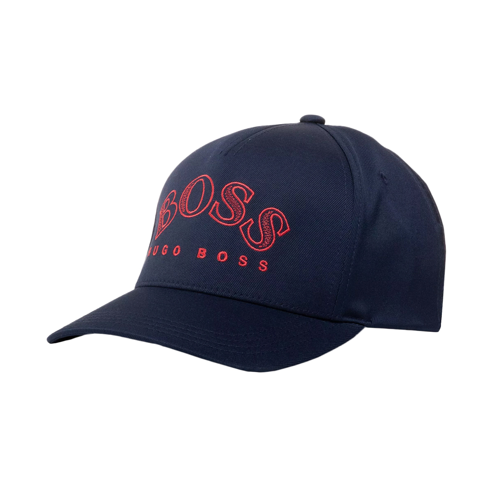 Hugo Boss 男士海军蓝色带有弧形徽标刺绣的双斜纹棒球帽 Cap-curved-1-50418777-410 In Blue