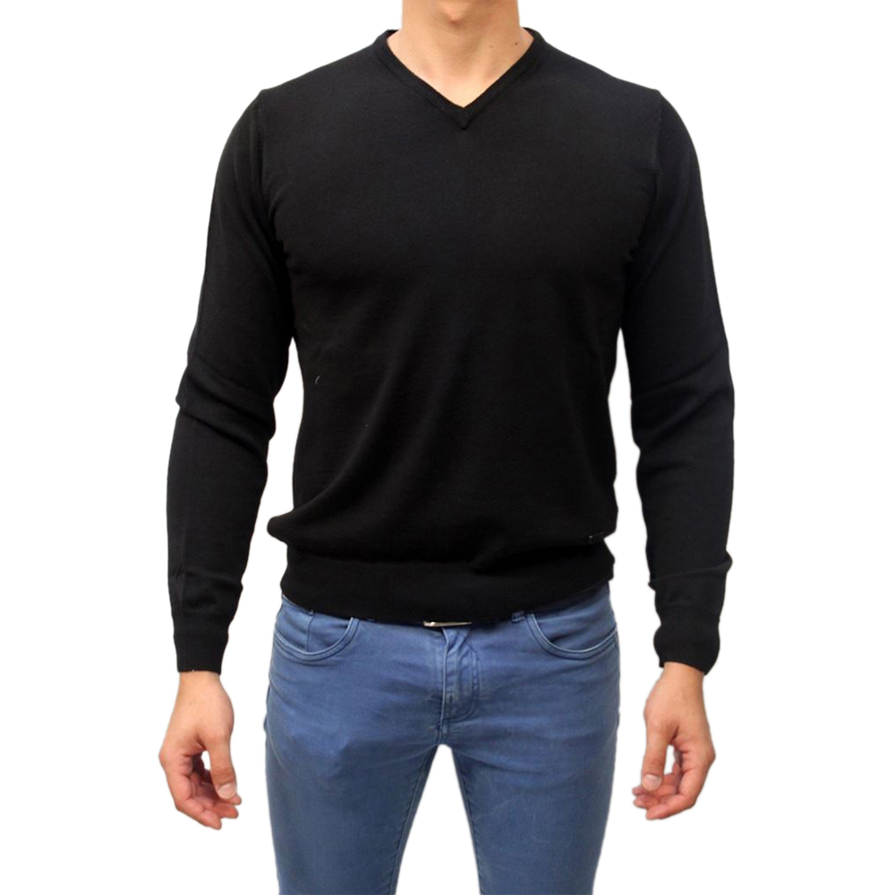 Armani Collezioni Wool Solid Slim Fit V Neck Sweater In Blue Navy