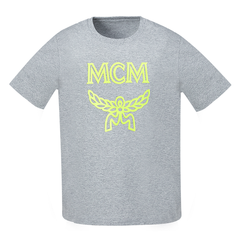 Mcm Men T-shirt S 男士灰色霓虹黄同色徽标印花 T 恤 Mht9smm80yn In Gray