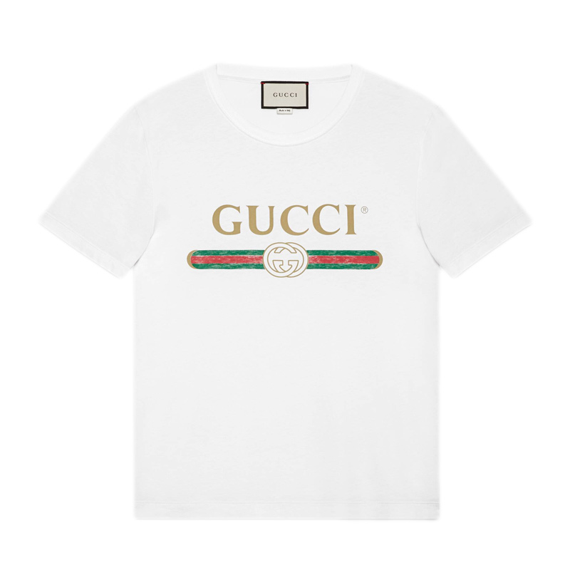 Gucci Kids'  古驰 超大logo造型腰带印花做旧风格短袖白色男士t恤 ‎440103x3f059045 In White