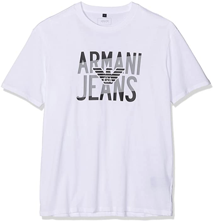 Armani Collezioni Armani副线 男士白色棉质印花圆领短袖t恤 3y6t50-6jpfz-1100 In White
