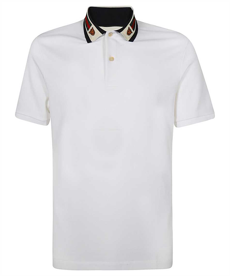 Gucci 专柜直采  男士白色棉质撞色衣领和经典条纹饰边短袖polo衫 545714-xjagu-9061 In White
