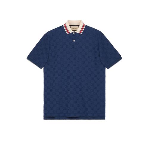 Gucci 专柜直采  男士深蓝色gg弹力棉白色和红色条纹衣领短袖polo衫 598956-xjb0u-4318 In Blue