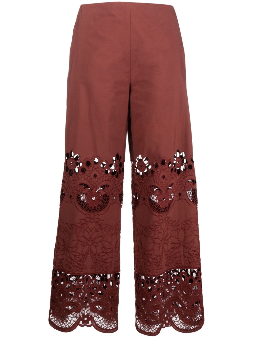 Valentino Lace Detailed Wide Leg Trousers In Brown