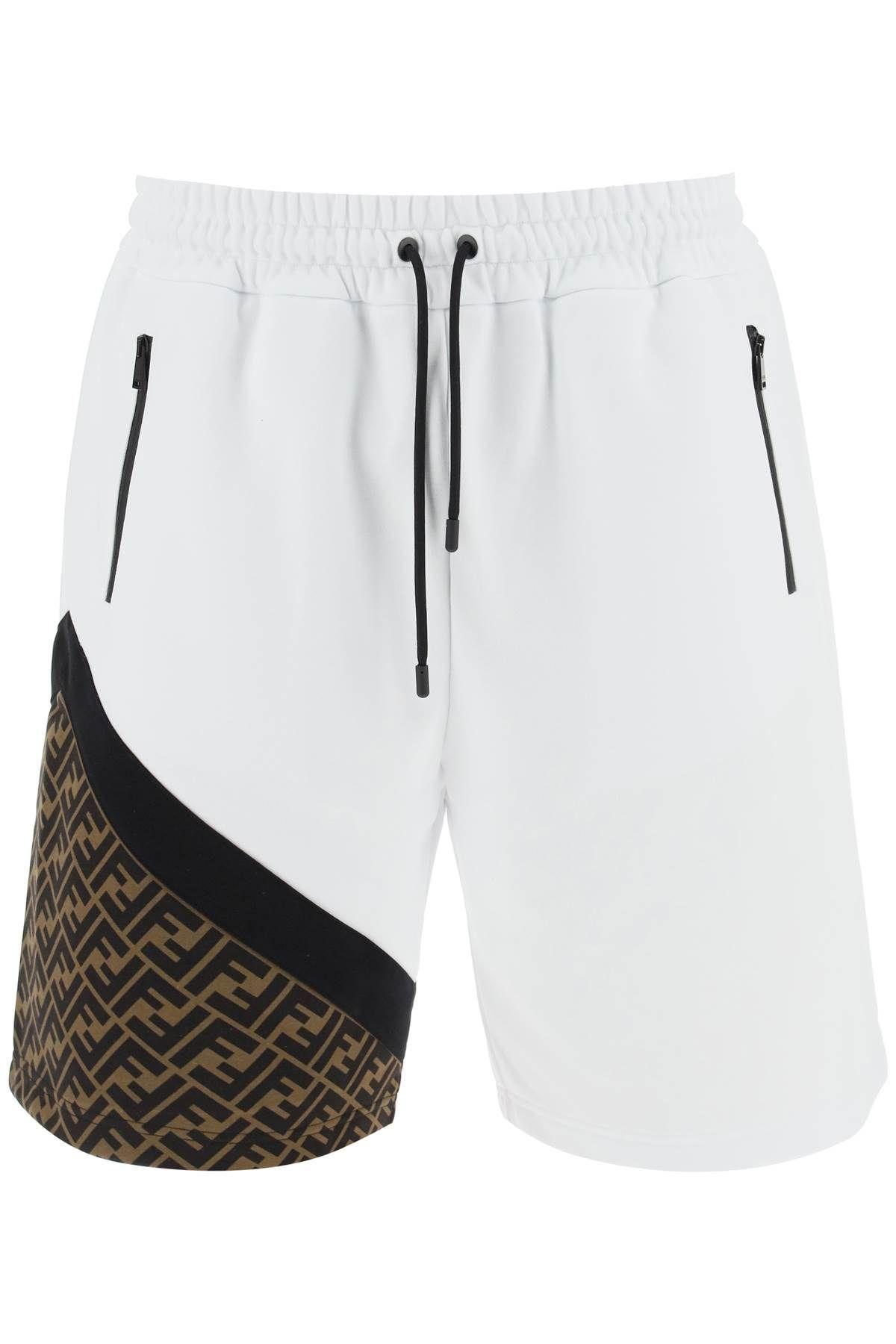 Fendi Cotton Shorts In White,brown