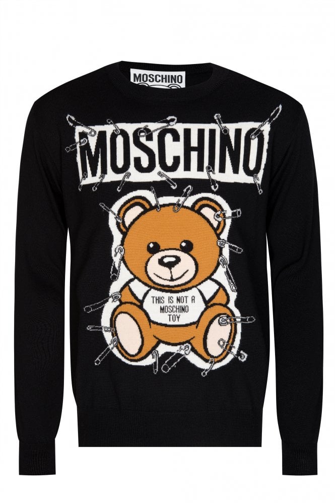 Boutique Moschino 男士黑色泰迪熊别针图案羊毛针织衫 V0901-5200-3555 In Multi