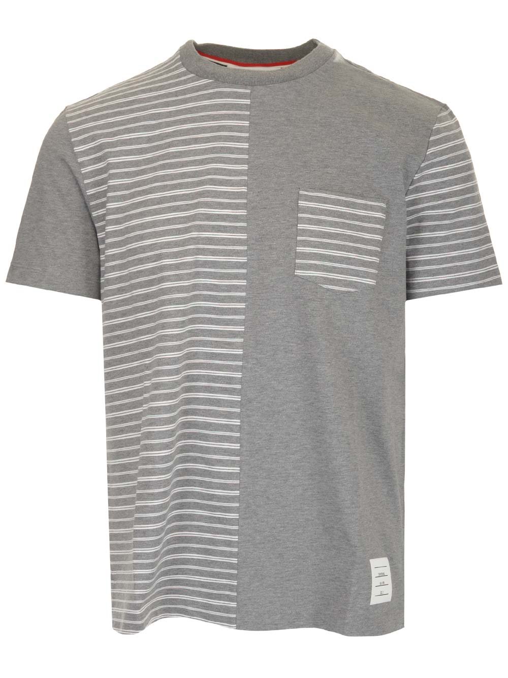 Thom Browne 男士灰色拼白色条纹棉质圆领短袖t恤 Mjs180f-08070-035 In Gray
